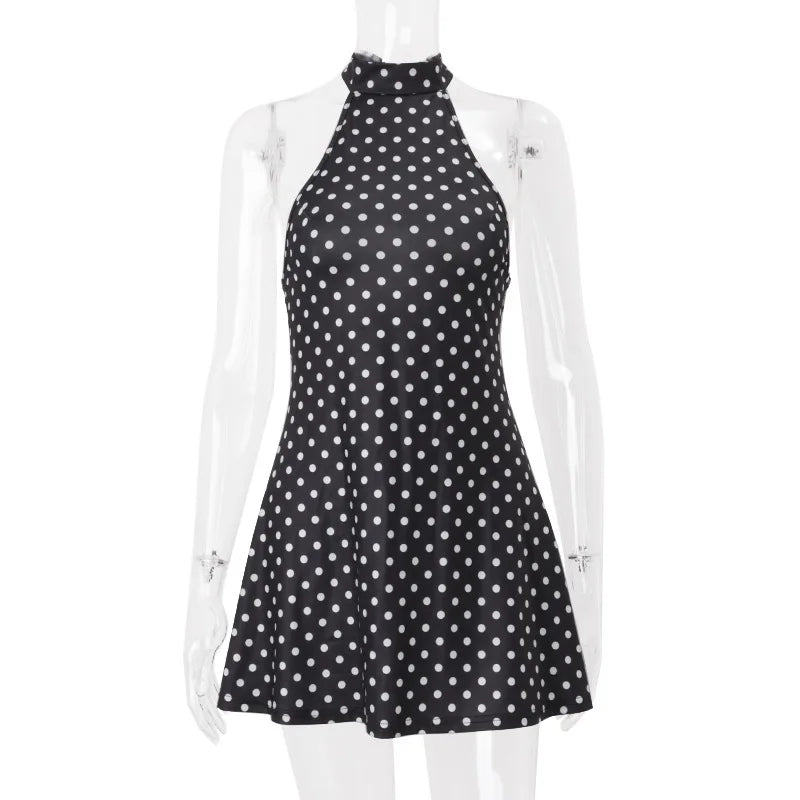 Retro Backless Polka Dot Halter Dress Women Sleeveless Off Shoulder Lace Up Slim Mini Dresses Lady Holiday Party Vestidos 2026