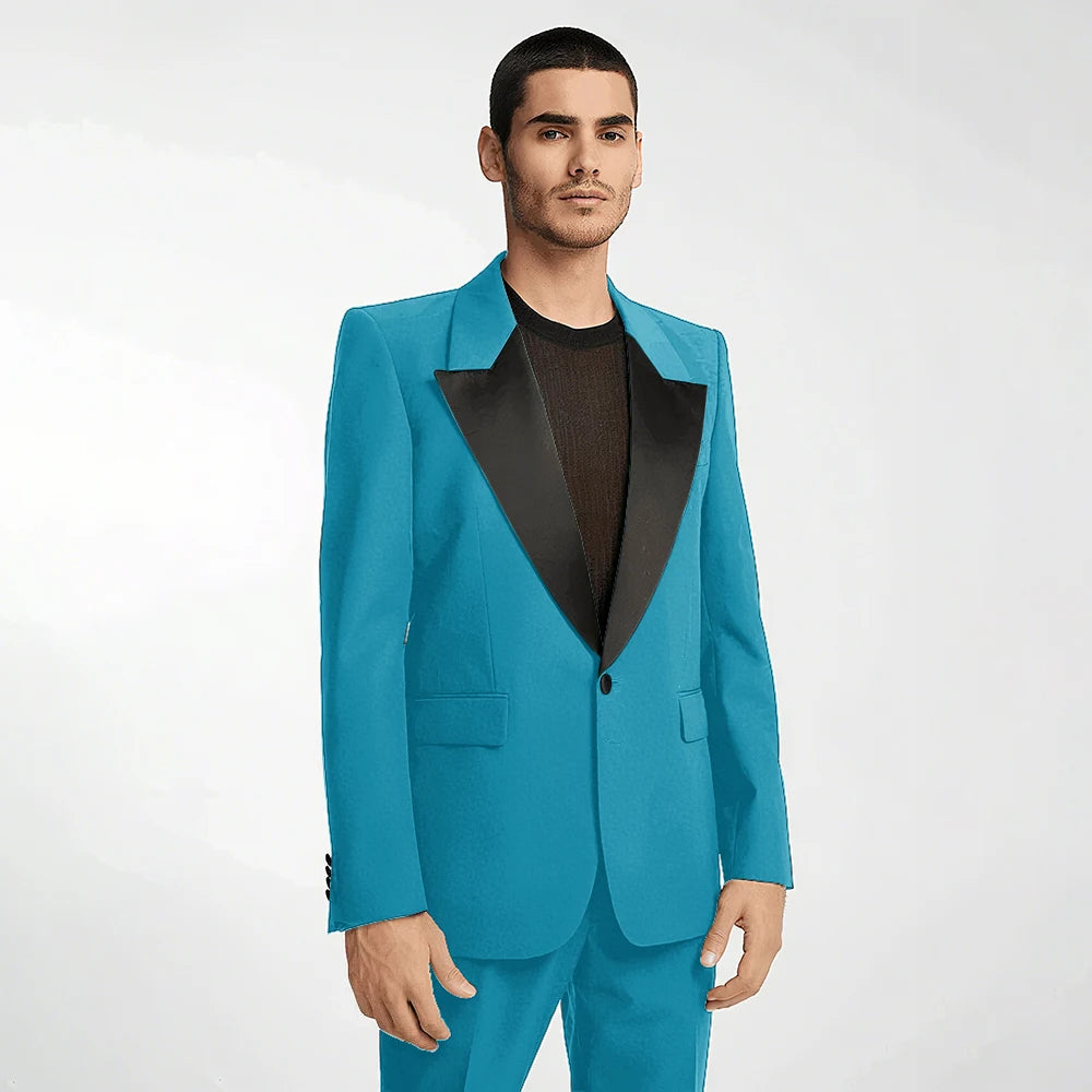 Handsome Black Men's Suit 2 Pieces Single Button Peak Lapel Set Daily Fashion Male（Blazer+Pants）