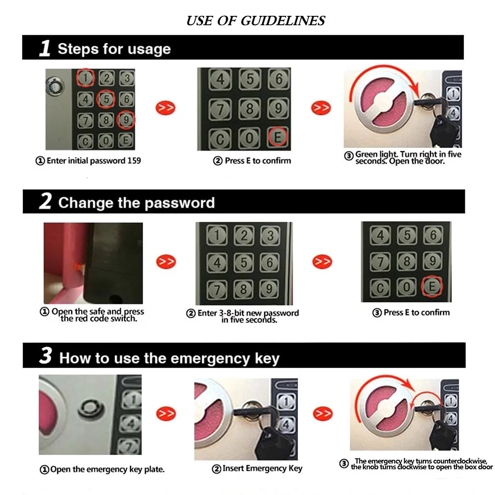 Electronic Digital Keypad Lock Safe Security Box All Steel for Home Office