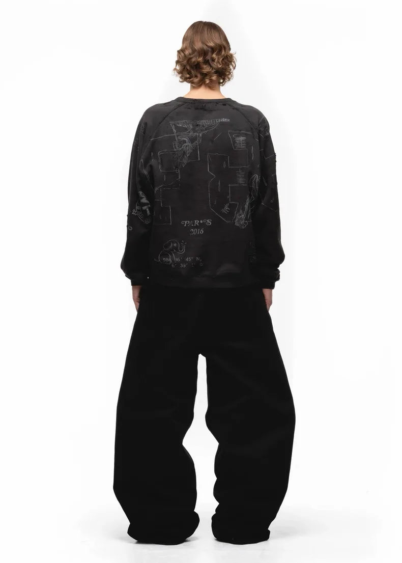 Black Raw Denim Jeans Baggy Pants Japanese Red Edge Raw Selvedge Fabric Straight Leg Men's Casual Trousers