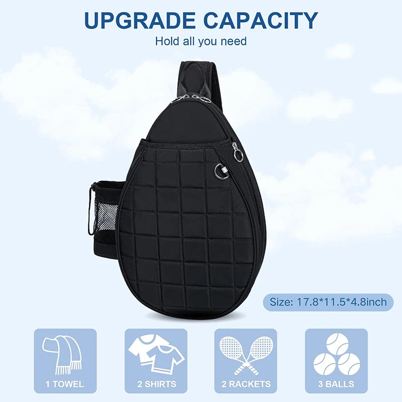 Tennis Bag, Quilted Tennis Backpack Holds 2 Rackets, Waterproof Crossbody Sling Pickleball Bags For Women, Men And Youth