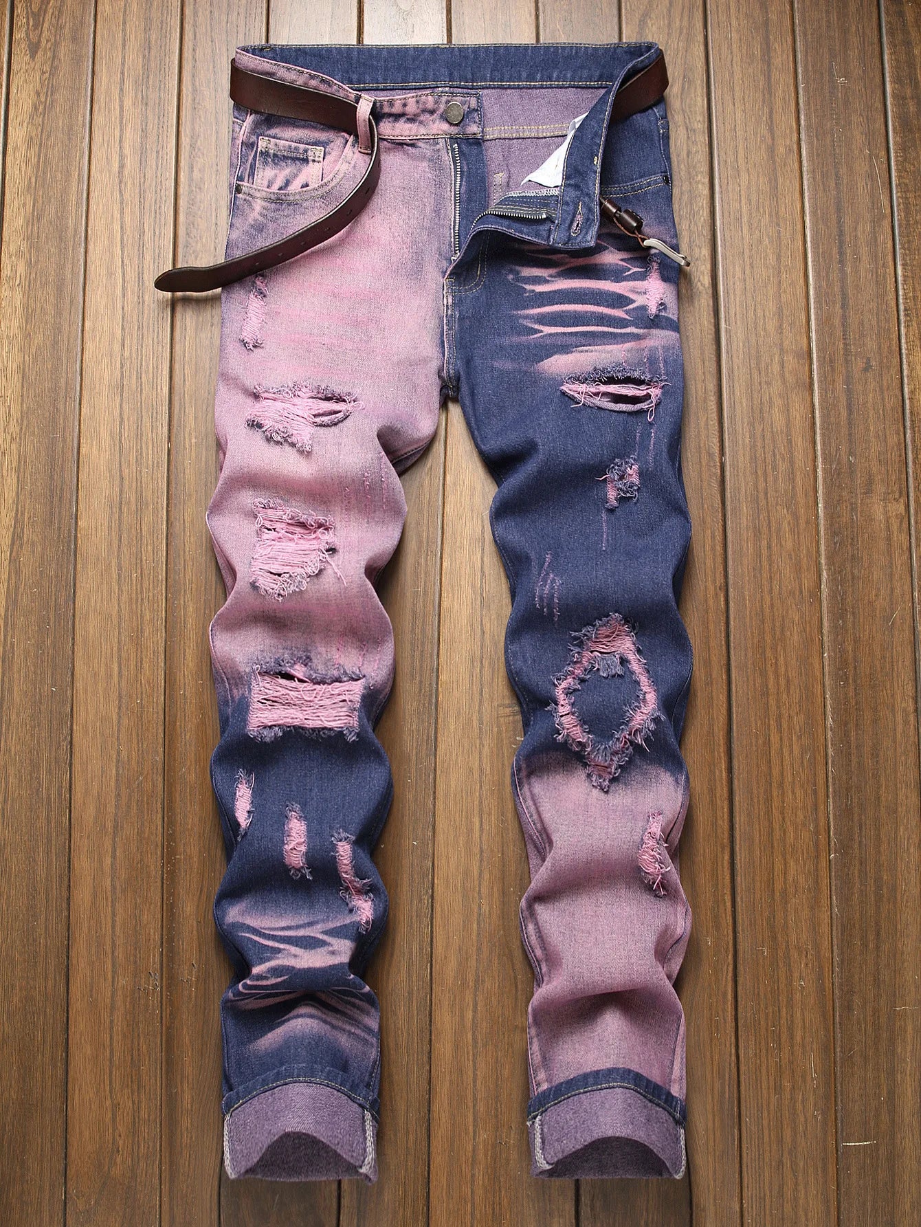 New Retro Jeans Men's Ripped Straight Leg Pants Ripped Jeans Fashionable Casual Pants Trousers Pants Male Street Wear Clothing