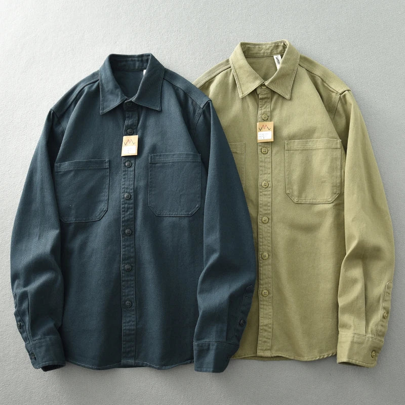 Vintage washed May khaki shirt men's long sleeve base lapel cotton loose casual cargo shirt