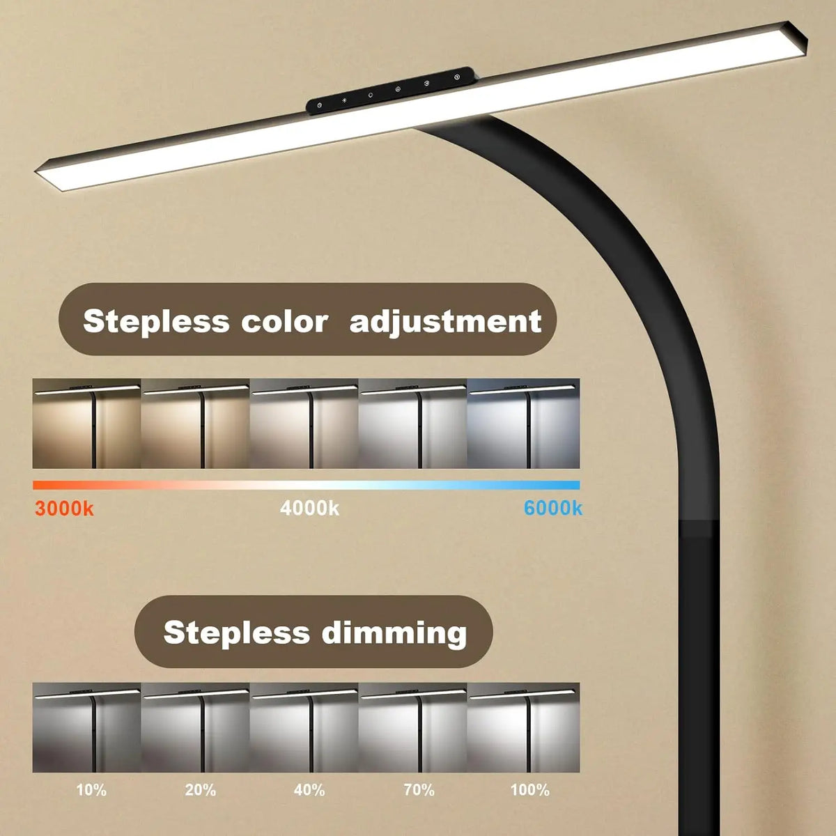 LOOPITYS 24W LED Desk Lamp 80cm 2310 Lumens Touch Control Dimmable Adjustable Color Temperature Clamp Table Lamp