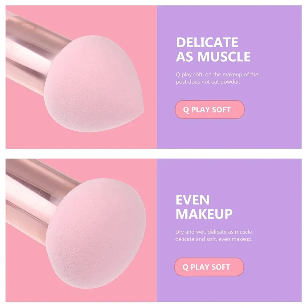 3-Piece Makeup Sponge Set with Handles - 3 Unique Shapes  with Plastic Handles for Flawless Foundation, Blending, and Detailing,