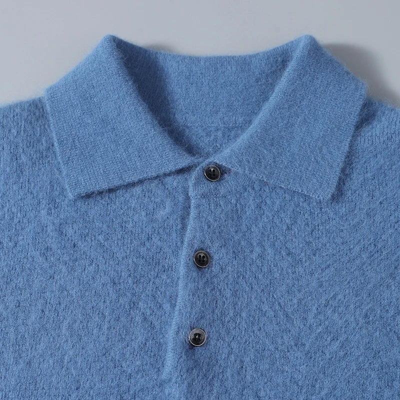 Men 100% Mink Cashmere Polo Sweater Autumn Winter Basic Smart Casual Long Sleeve Pullovers Cashmere Knitwear Soft Comfy Clothing