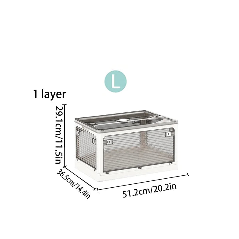 Plastic Storage Box with Lid, Foldable with Wheels, Five-Opening Door, Stackable, Used for Organizing Clothes, Snacks, and Camping, White and Light Yellow
