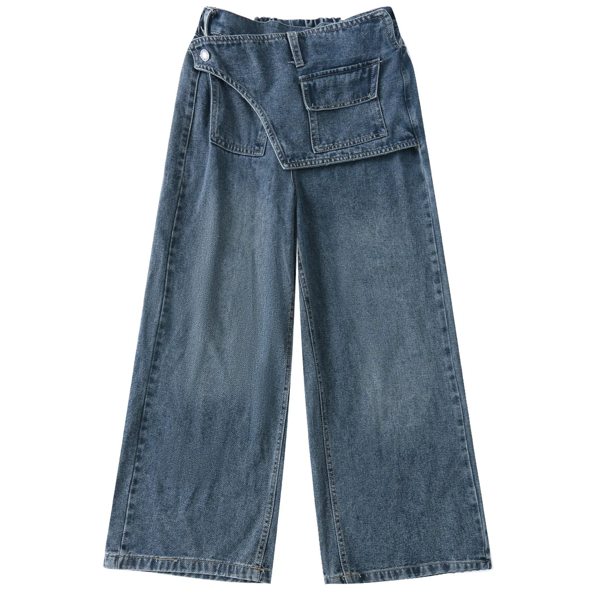 Girls' fart curtain jeans spring autumn new style teens children's straight tube loose wide leg pants retro blue casual pants