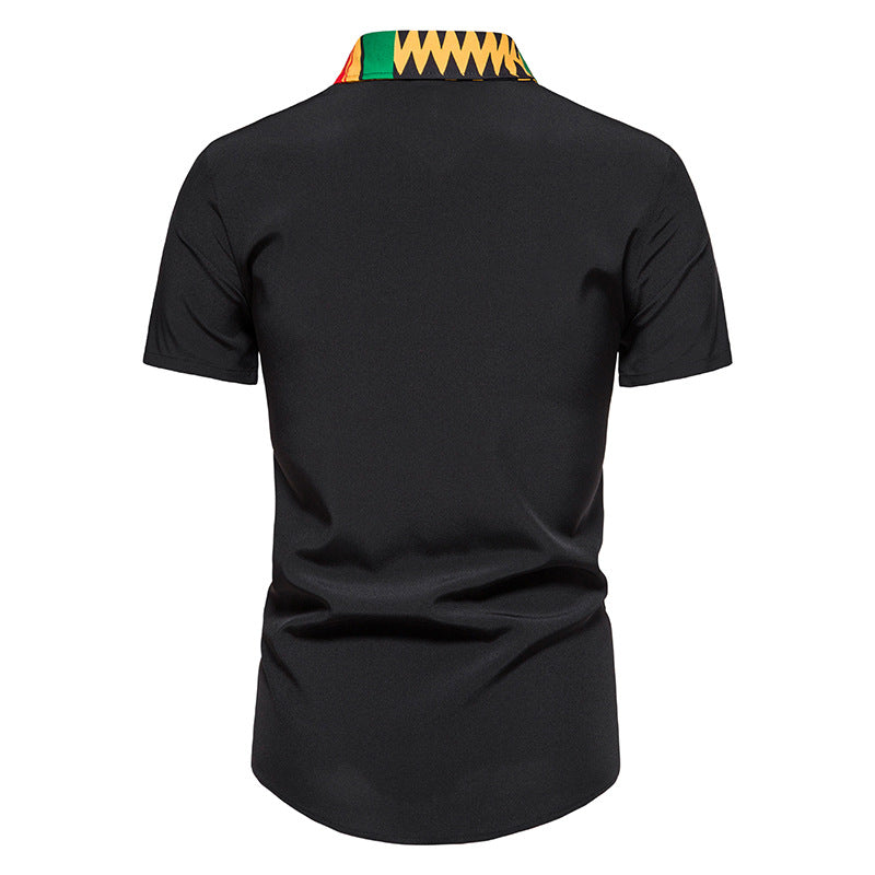 African Ankara Kente Print Shirt Short Sleeves Summer Men's Fashion Patchwork Button Up Traditional Dashiki Casual Tops