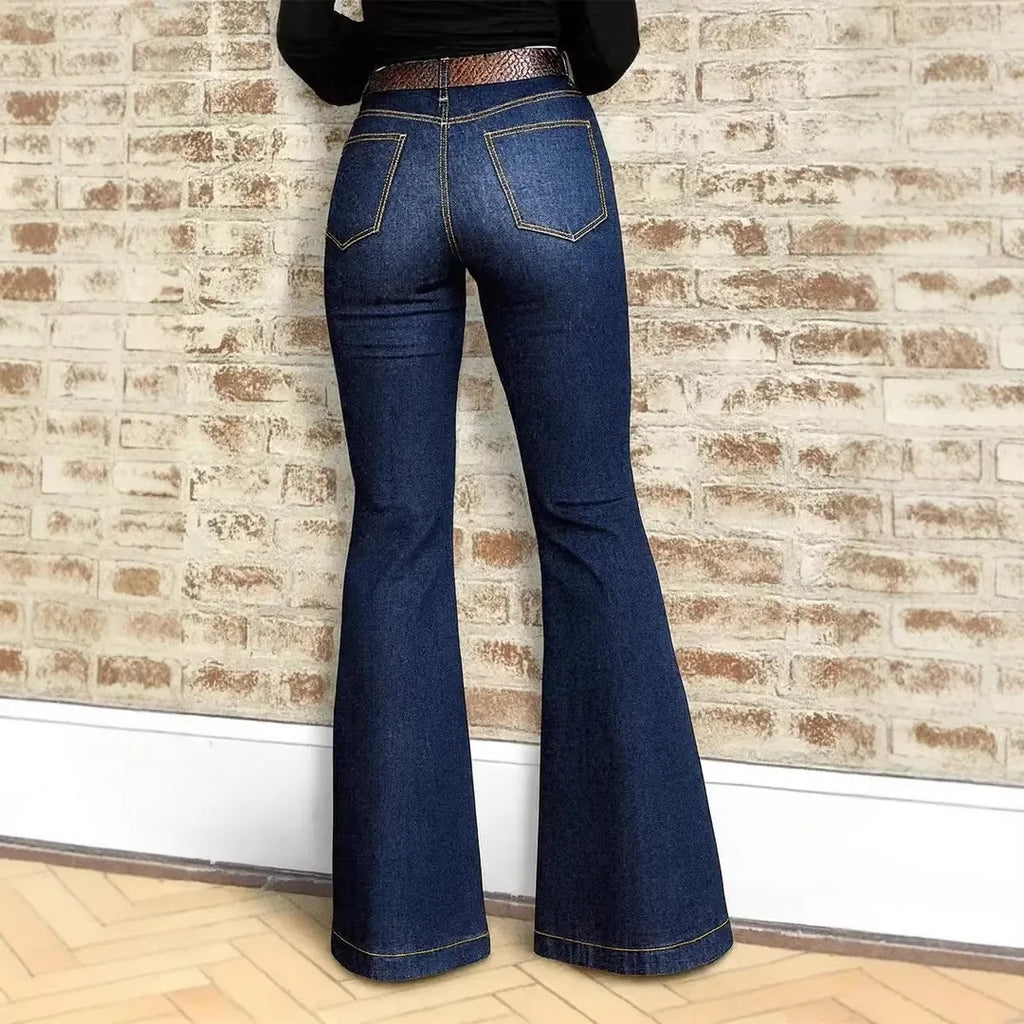 High Waist Flared Jeans Street with Flared Leg Stretchy Patchwork Long Pants Spring Sexy American and European Style Women Jeans