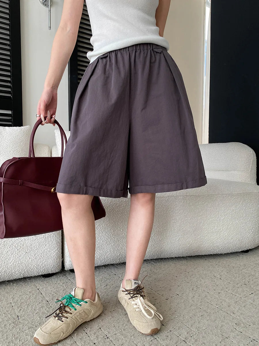 Summer women's relaxed loose wide leg A-line casual shorts versatile