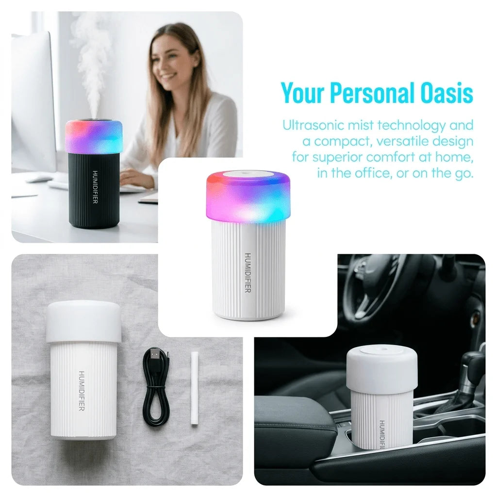 USB Portable Ultrasonic Humidifier, RGB Marquee Ambient Night Light, Silent Fine Mist Humidifier for Home Car Dorm