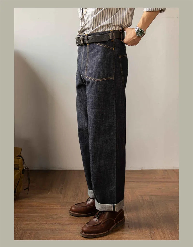 Red Tornado Denim Railroad Pants High Waist Rugged Style Selvage Jeans Back Buckle