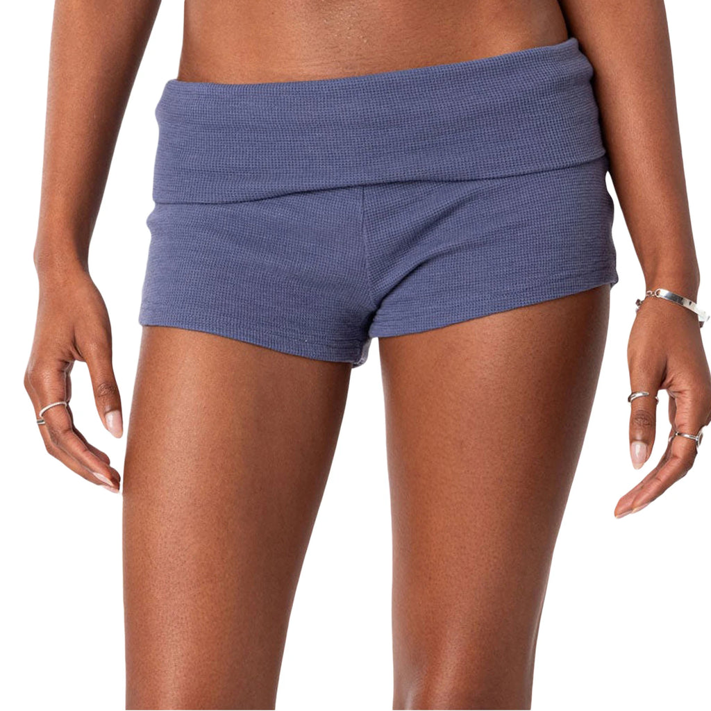 Summer Slim Yoga Shorts Women Casual Solid Color Fold Over Low Waist Lounge Shorts