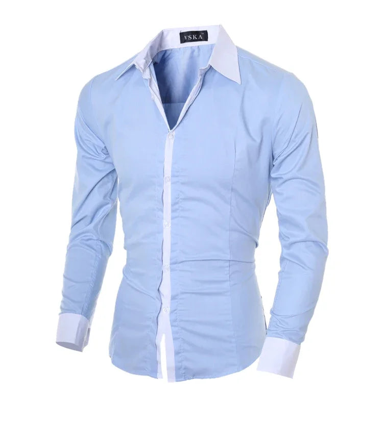 Mens Stripes Shirts Long Sleeved Slim White Social Shirts Casual Male Clothes Business Camisa Masculina Chemise Christmas Shirt