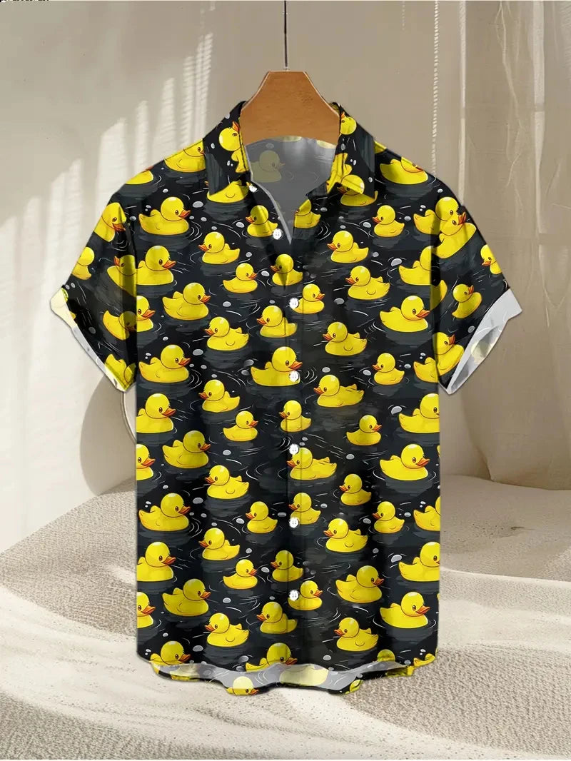 Cartoon Animal Duck Hawaiian 3D Print Shirts Men's Summer Short Sleeve Cute Banana Beach Shirts Blouse Men Clothing Unisex Tops