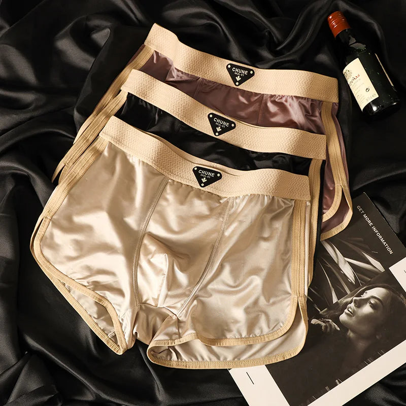 1/3 PCS Men's Luxury Satin Ice Silk Shorts Boxers Hygroscopic Breathable Double-layer Silk Crotch High Elastic Underpants