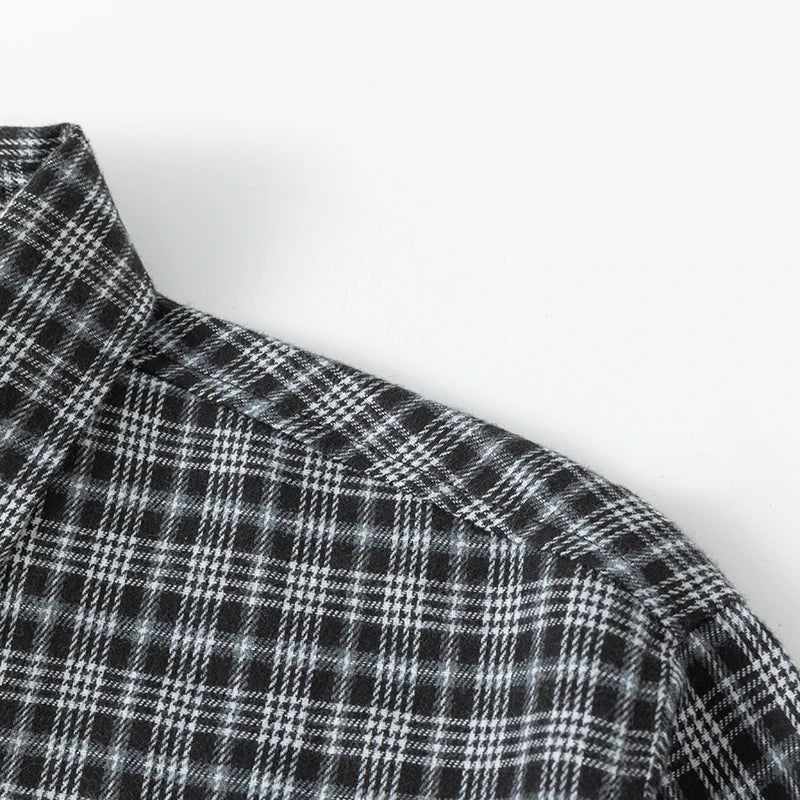 Men Shirt Plaid Flannel Retro Long Sleeve Oversized Loose Cotton Casual Male Youth Design Soft Fall Black Formal Dress Shirt