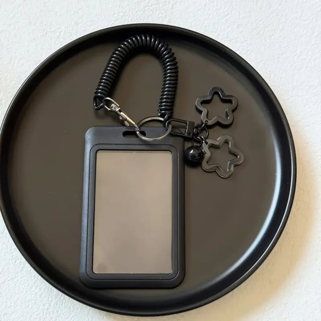 Cute Simple Protective Card Holder with Keychain Colorful Star Retractable Spring Lanyard ID Card Photo Postcard Holder Charms