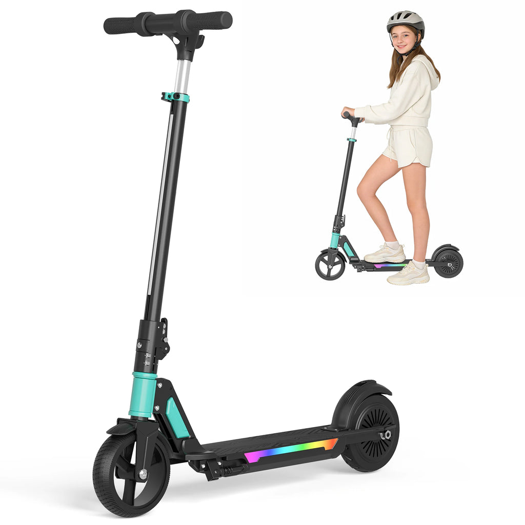 SIMATE S7pro Electric Scooter for Kids Aged 6-12, 5/8/12MPH Speed, Dual Brake System, 3 Heights (S7Pro), Colorful Lights, LED Display, 250W Motor Kids Scooter
