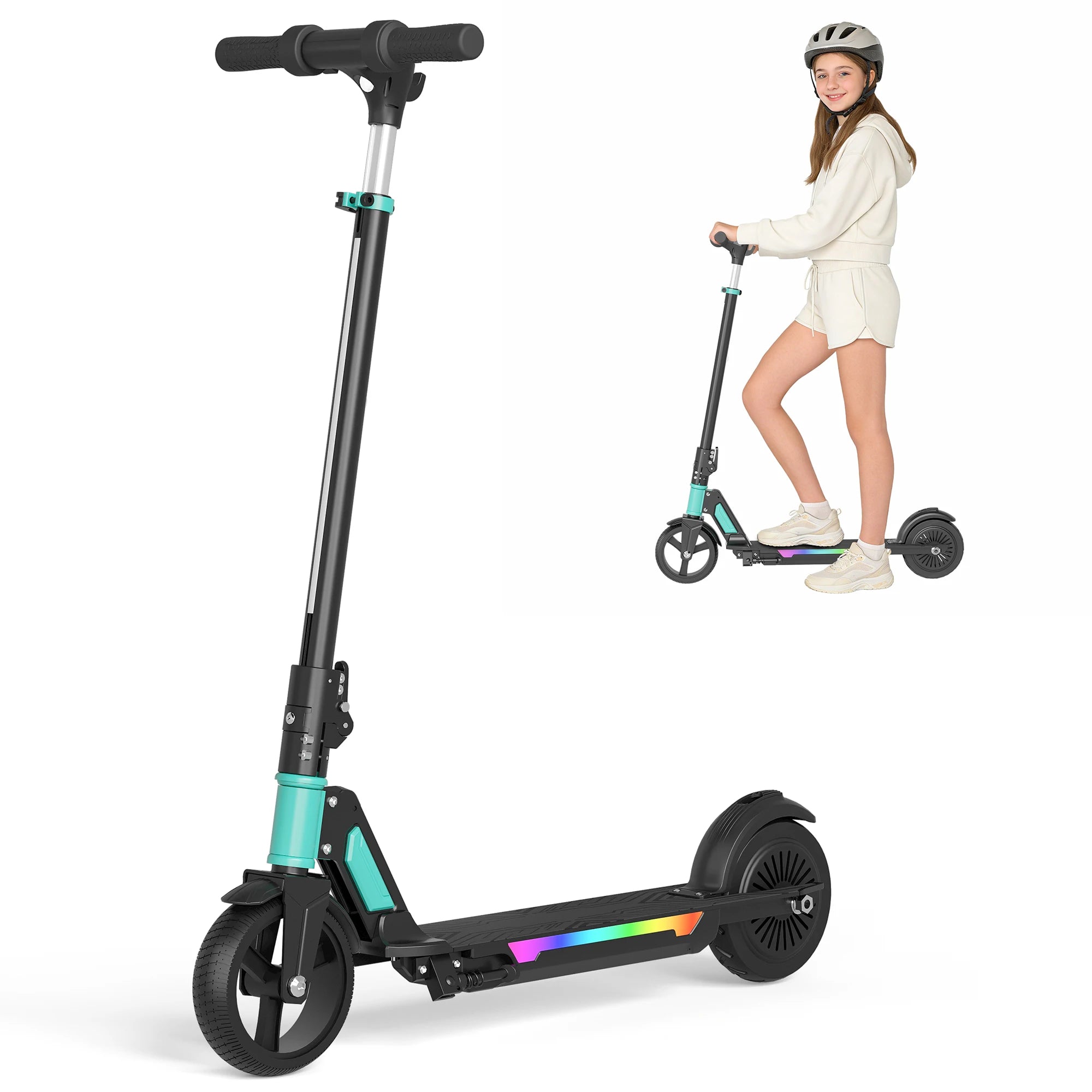 SIMATE S7pro Electric Scooter for Kids Aged 6-12, 5/8/12MPH Speed, Dual Brake System, 3 Heights (S7Pro), Colorful Lights, LED Display, 250W Motor Kids Scooter