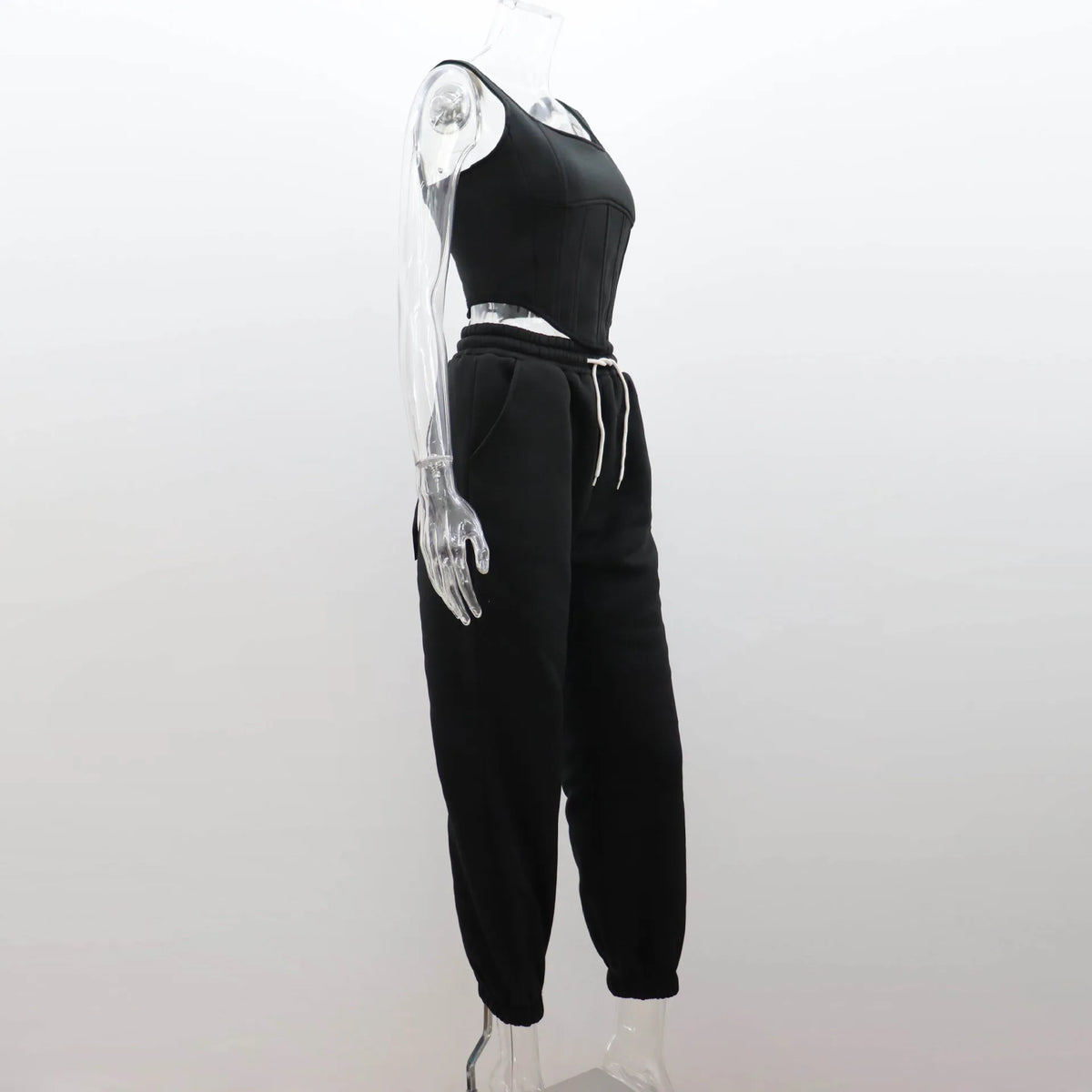 Women's Casual Sweatpants Set Belted Hooded Short Hoodie Corset Three-Piece Autumn Winter Comfortable Polyester Plus Size