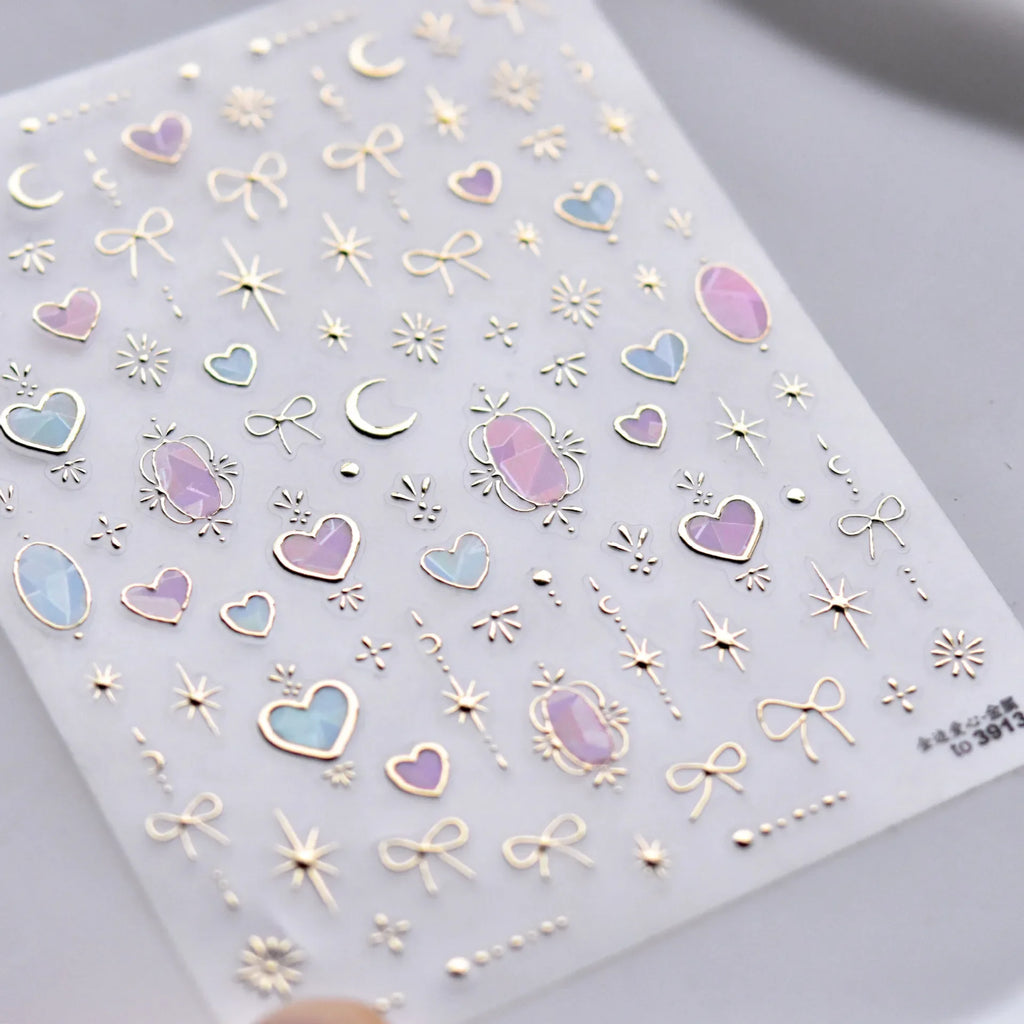 5D Gradient Love Gem Glitter Love Heart Colorful Cat's Eye Rhinestone Soft Self Adhesive Nail Art Stickers Shiny Manicure Decals