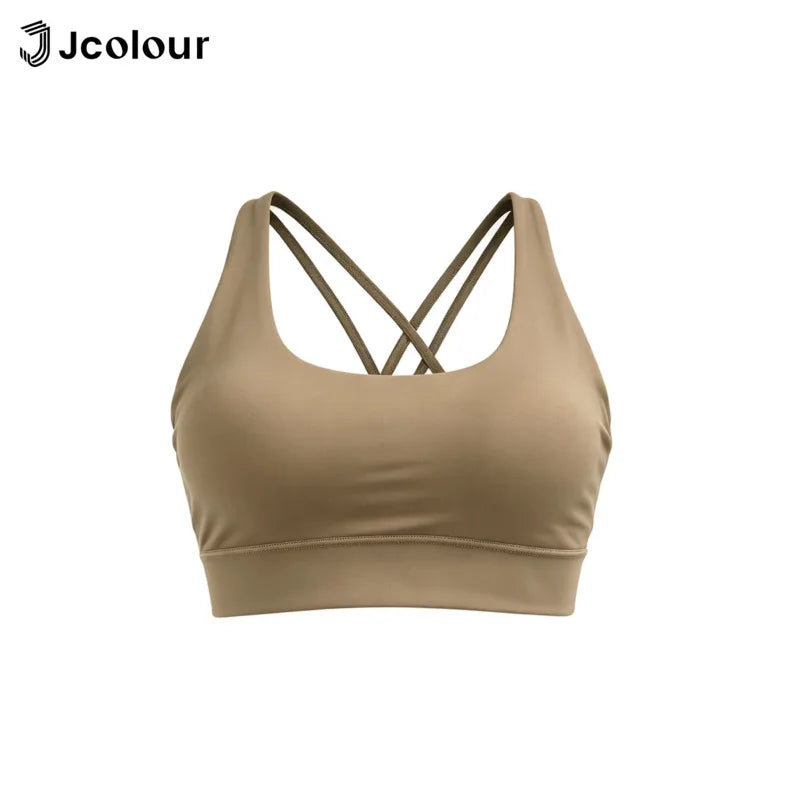 Jcolour Sports Bra, Crossed Back Straps, Fixed Pads, Breathable Fabric, Fitness Gym Top, Sexy, Comfortable, Bra