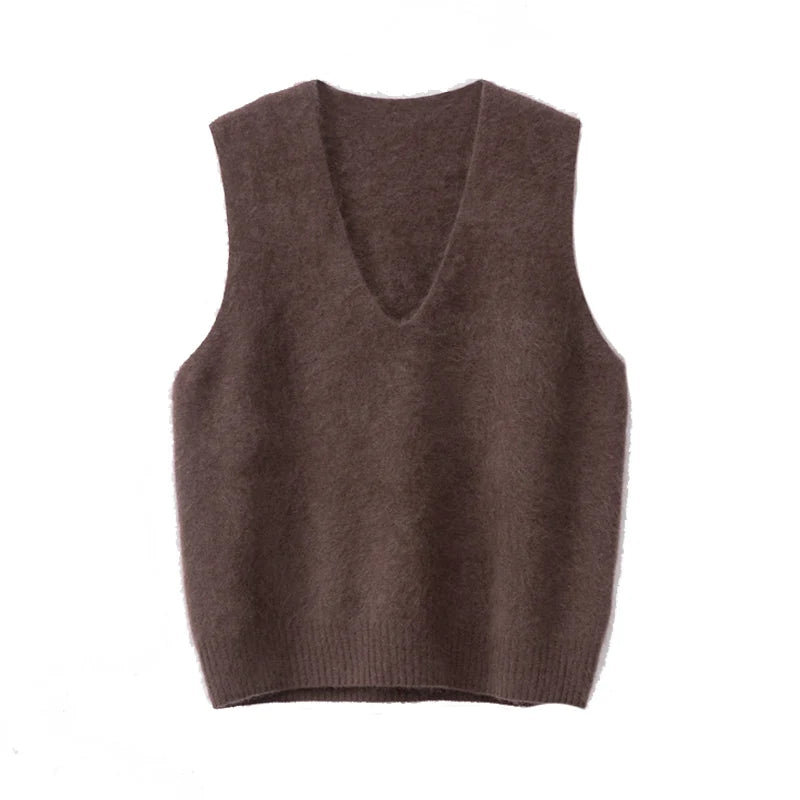 SuyaDream, Women Vests, Fleece Wool, V Neck, Chic Pullovers, 4.7%Cashmere 95.3%Wool, 2025 Fall Winter Sweaters, Tanks
