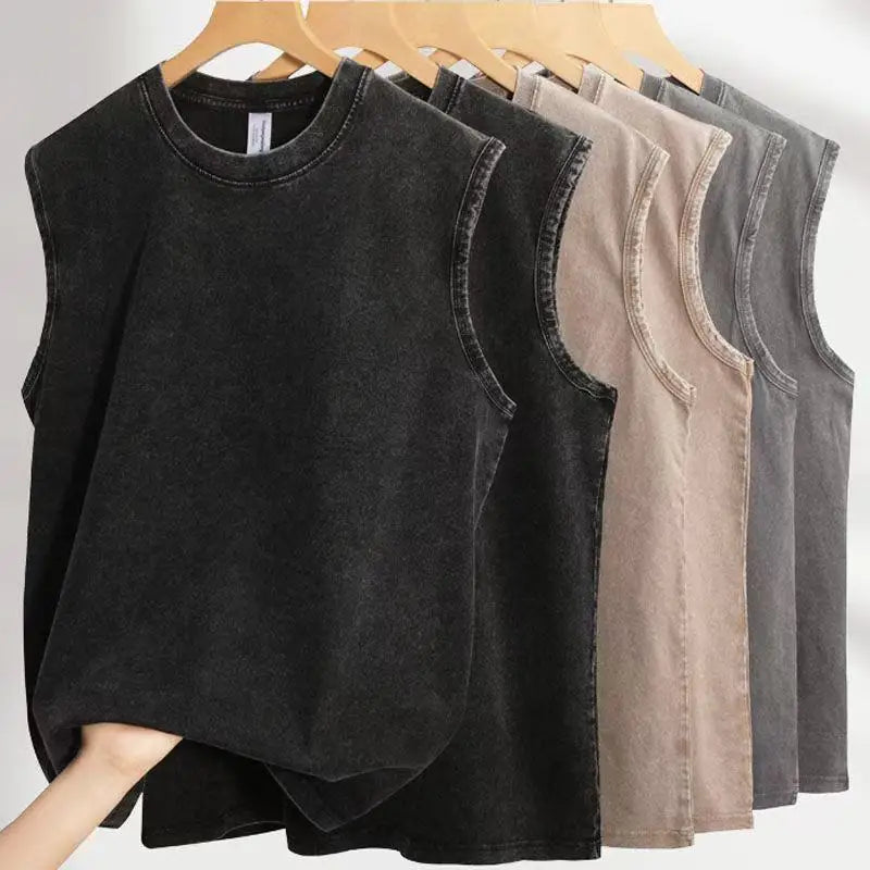 100% Cotton Men's Summer T Vintage Washed Vest Male Tops Round Neck Loose Oversized Large Size Casual Basic Streetwear Vest