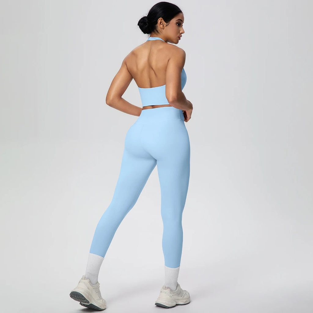 2PCS/set Yoga Set for Woman's Sexy Backless Halter Bra Sports Top Quick Drying Legging Summer Gym Fitness Pants Yoga Set