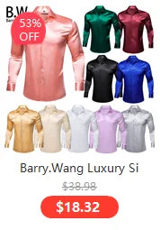 Barry.Wang Luxury Silk Mens Shirts Jacquard Floral Long Sleeve Formal Casual Breathable Male Blouses Wedding Business Prom Gift