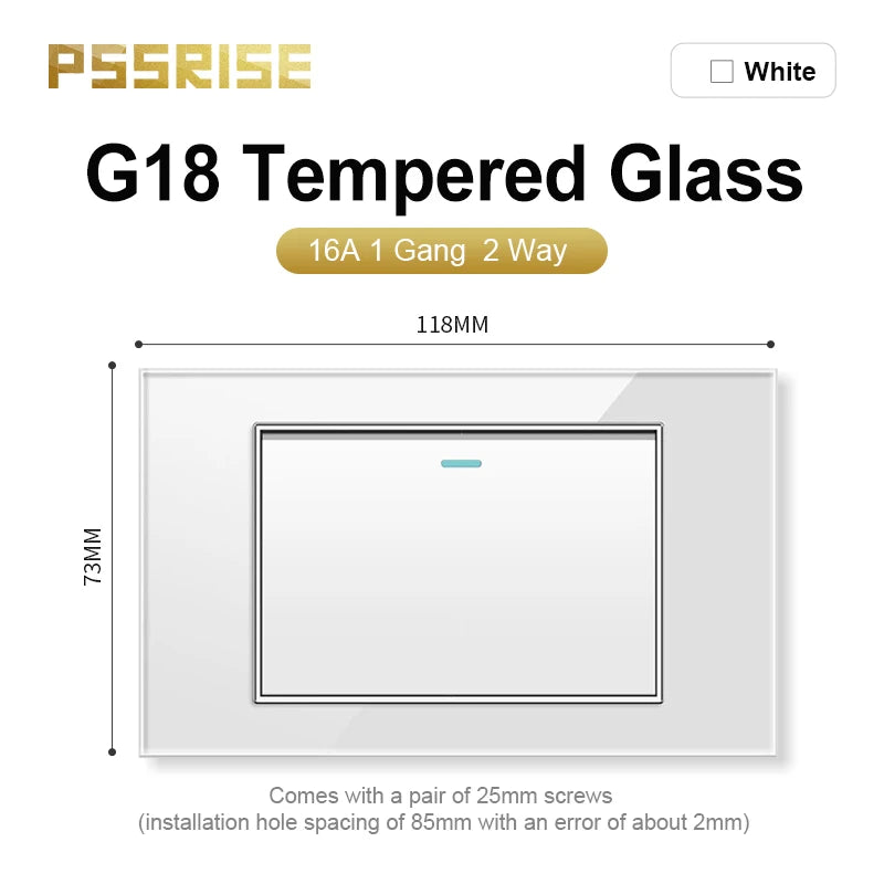 PSSRISE AU EU Brazil Italy US Standard 1/2/3/4/5/6 Gang 2 Way Wall light switch Tempered glass Panel Switch 118*74mm AC110-250V