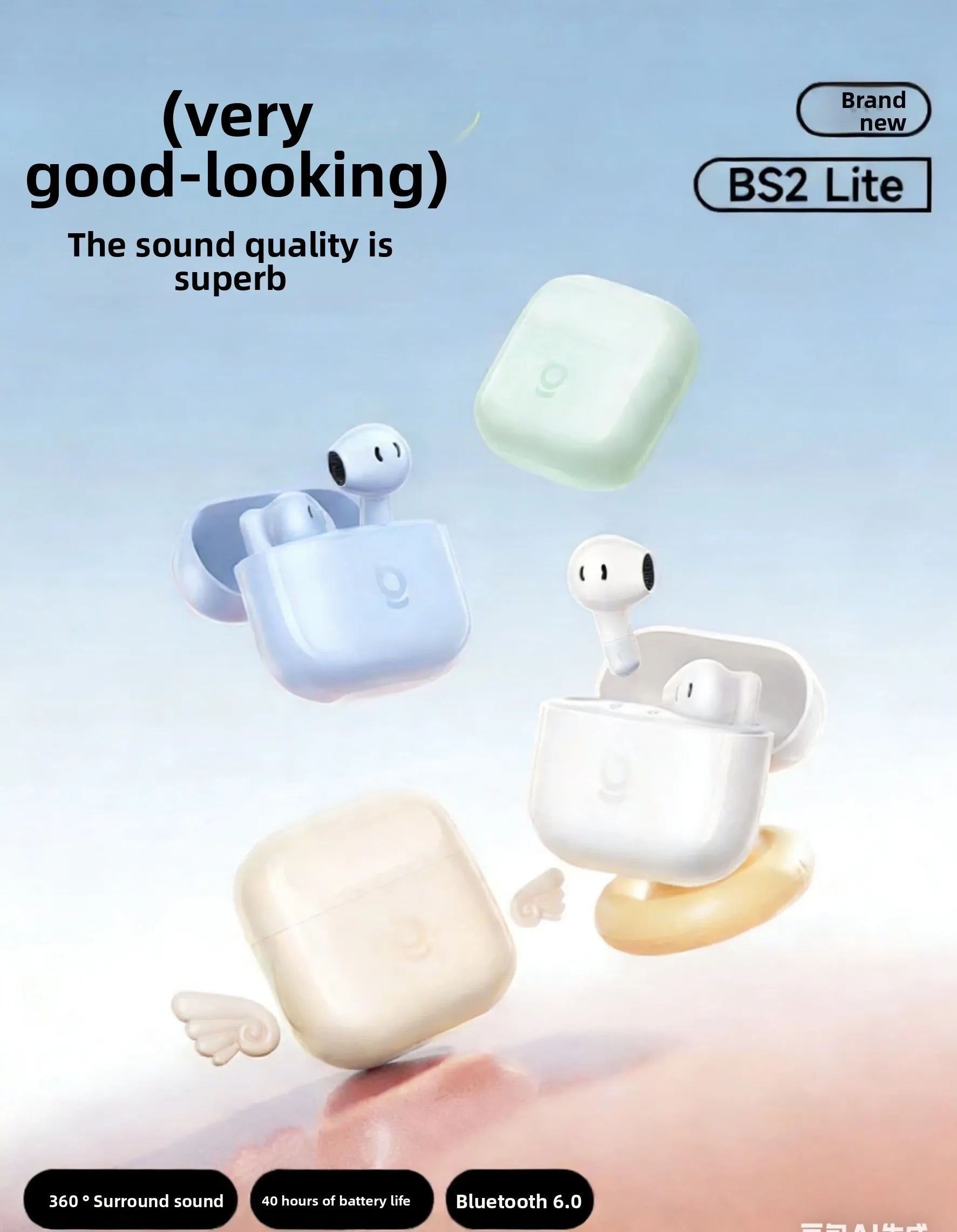 Baseus Bass BS2 Lite True Wireless Earbuds Bluetooth 6.0 Semi-In-Ear-Kopfhörer 2-Mikrofon AI ENC 40H Spielzeit IP55 SuperBass Oh