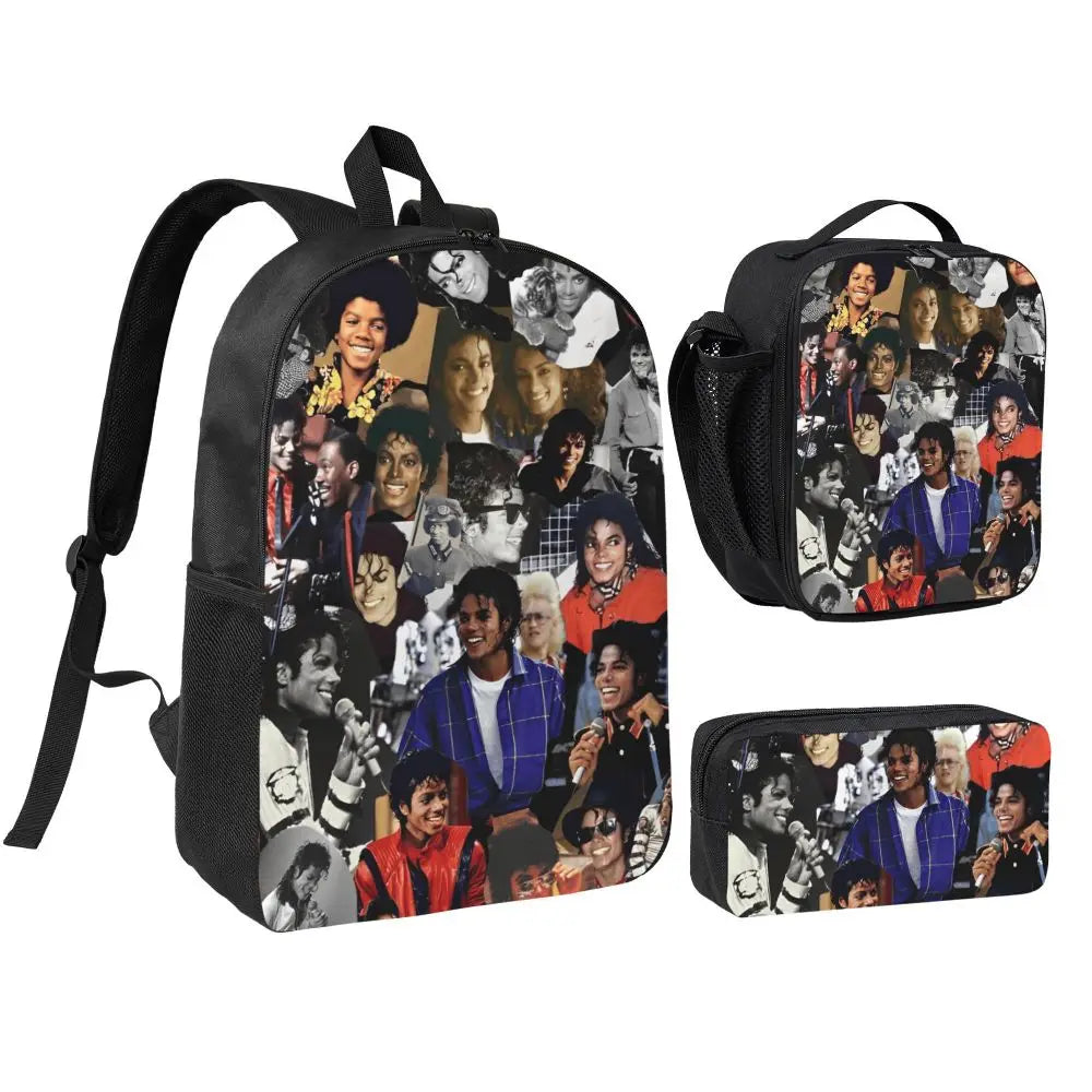 MJ Pop Legend Music 3pecs/set Backpack for Student Shoulder Bag Lunch bag Pencil Case