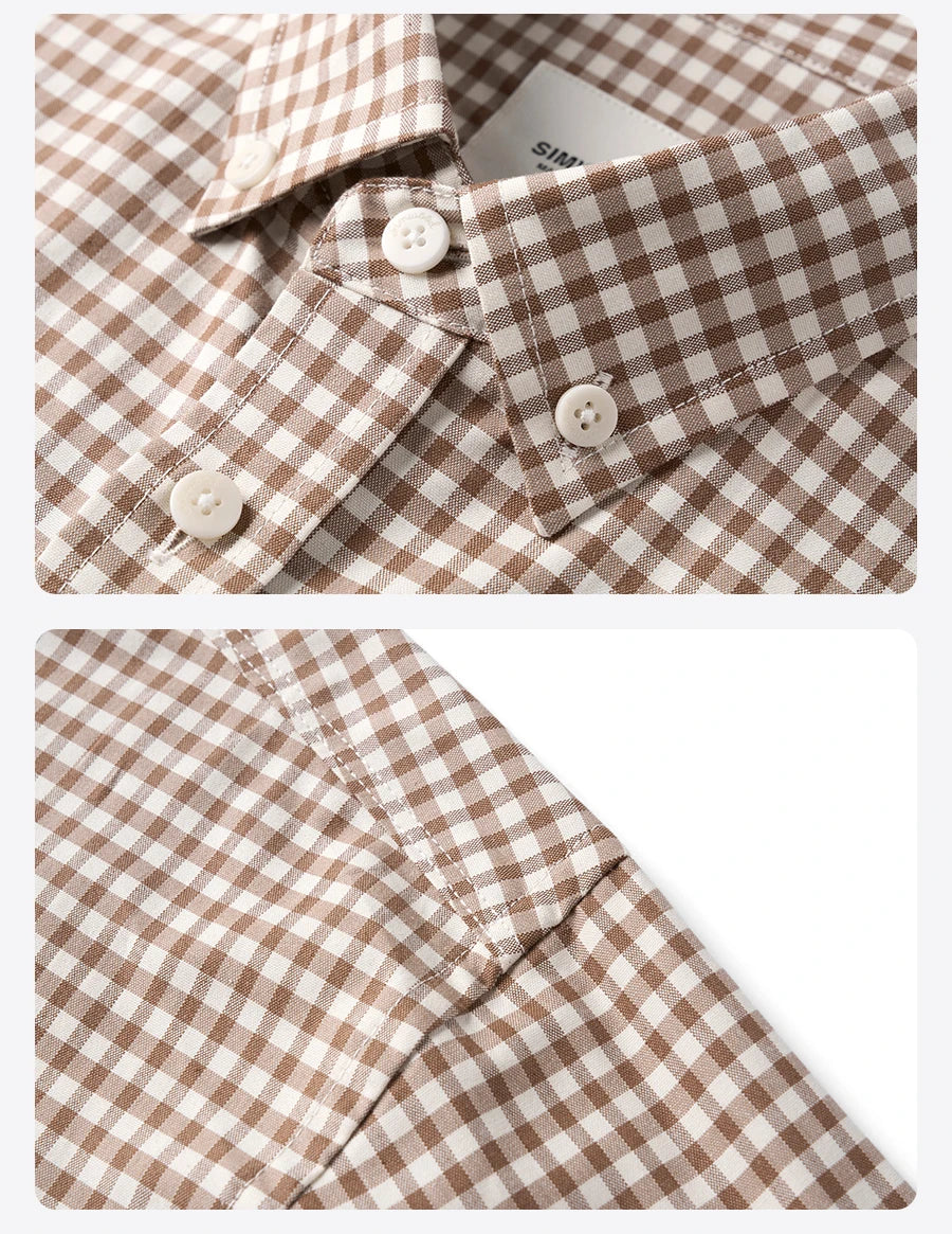 SIMWOOD 2026 Spring New Oversize 170gsm Liquid Ammonia Finish Fabric Shirts Men Checked Plaid Casual Shirts