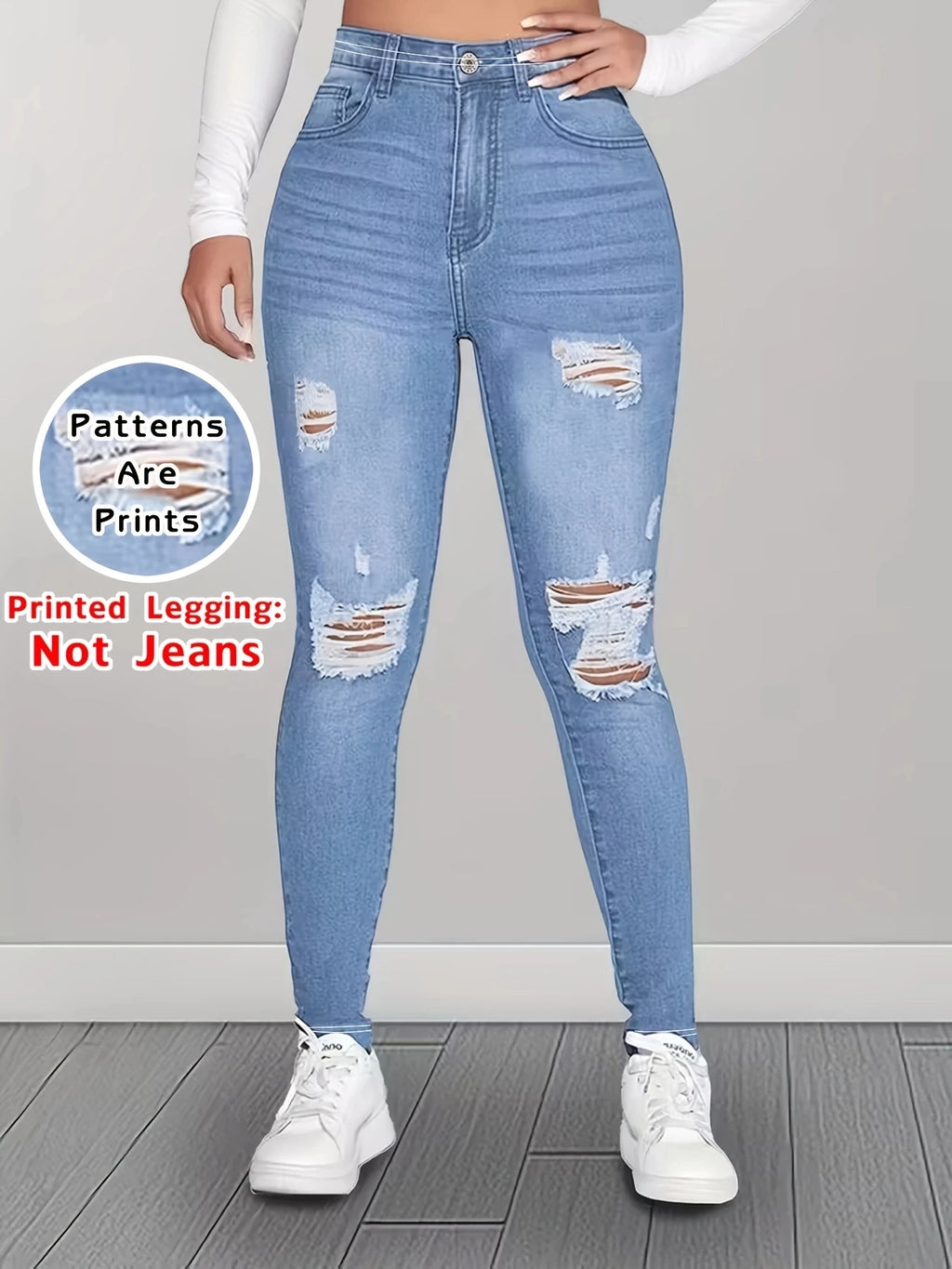 Women Printed Leggings Not Denim Fabric, Fake Pocket & Button Print Design Pants, High Elastic Fashion Slim Fit Skinny Casual