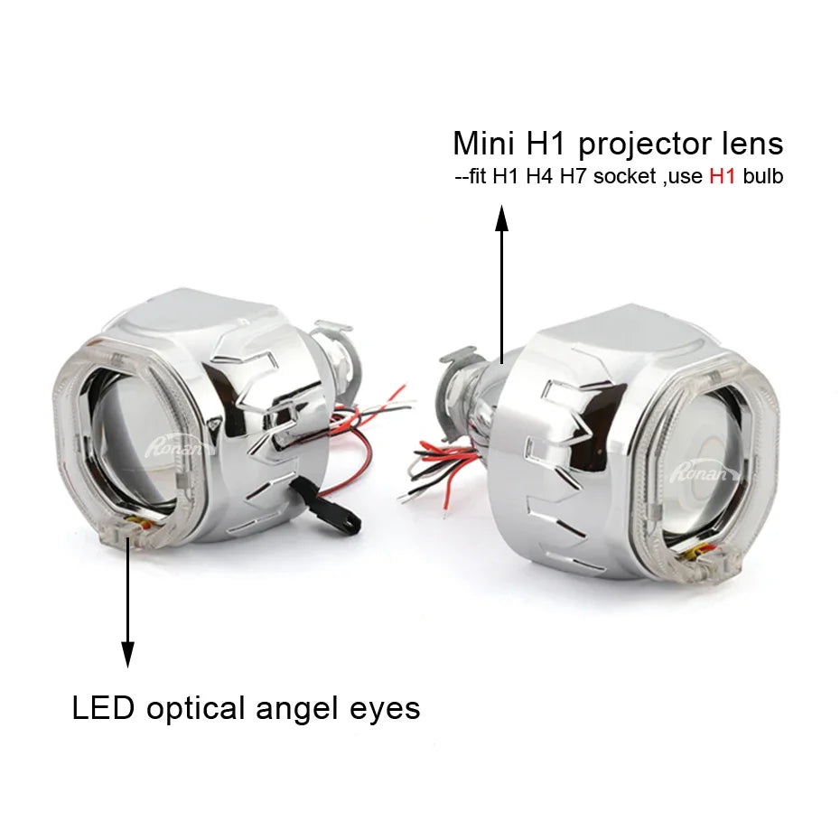 Ronan 2.5 Bixenon 8.1 Projector Lens HID Use H1 Bulb H1 H4 H7 Socket with LED Optical Angel Eyes Integration Shrouds Retrofit