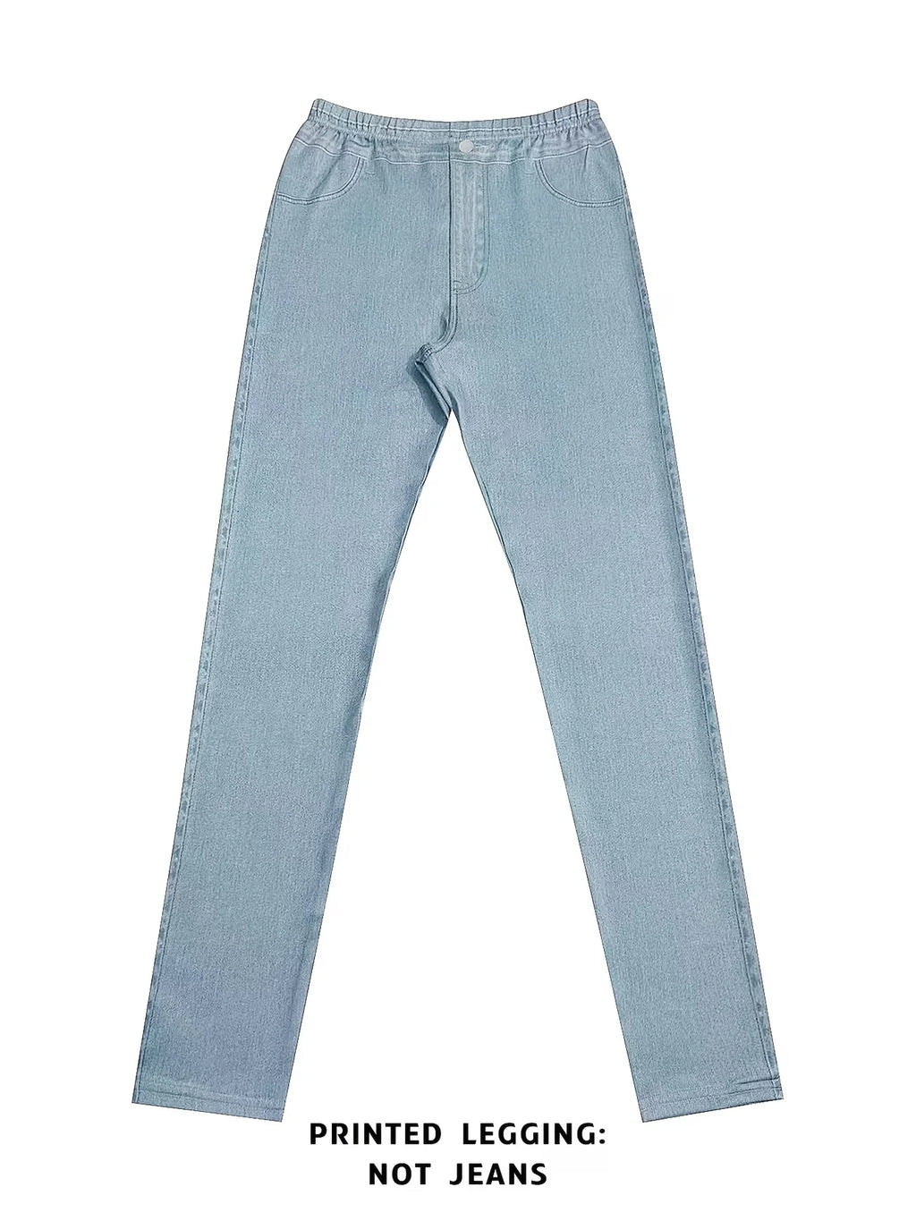 Printed Legging‑Not Denim Fabric All‑over Faux‑Denim Printed Long Pants with Faux Pocket and Button Print Details. New‑Arrival