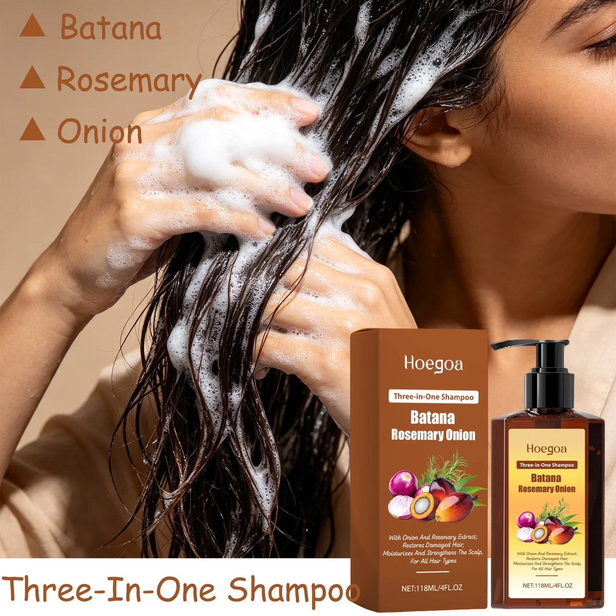 3 In 1 Batana Rosemary Onion Shampoo Deep Cleansing Remove Dandruff Soothe Scalp Anti Hair Loss Deep Nourish Hair Care Shampoo