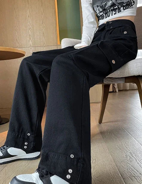 Denim Pants Woman Cargo Trousers Straight Leg with Pockets Jeans for Women Wide on Sale Stylish Loosefit Size X Larg Gyaru Baggy