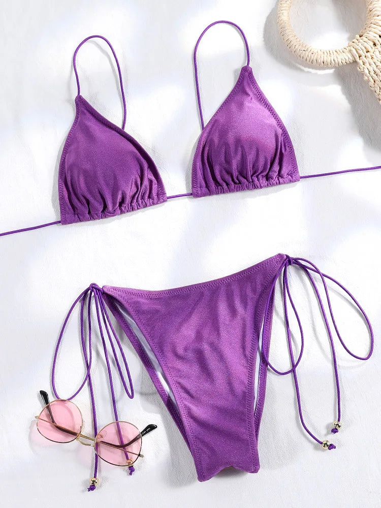Sexy Triangle Mini Bikini Sets Micro Thongs Swimsuit Women Bathing Suit Biquini Bandage Beachwear Print Swimwear Thong Bikini