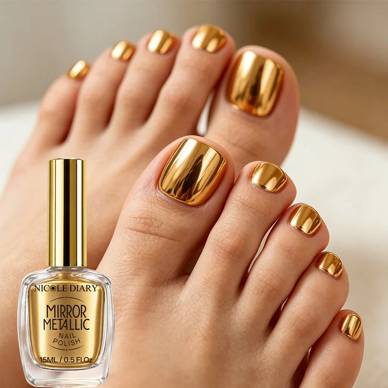 NICOLE DIARY 15ml Metallic Nail Polish Iridescent Flash Gloss Finish Quick Air Dry No Lamp Cure High Pigment Easy Application