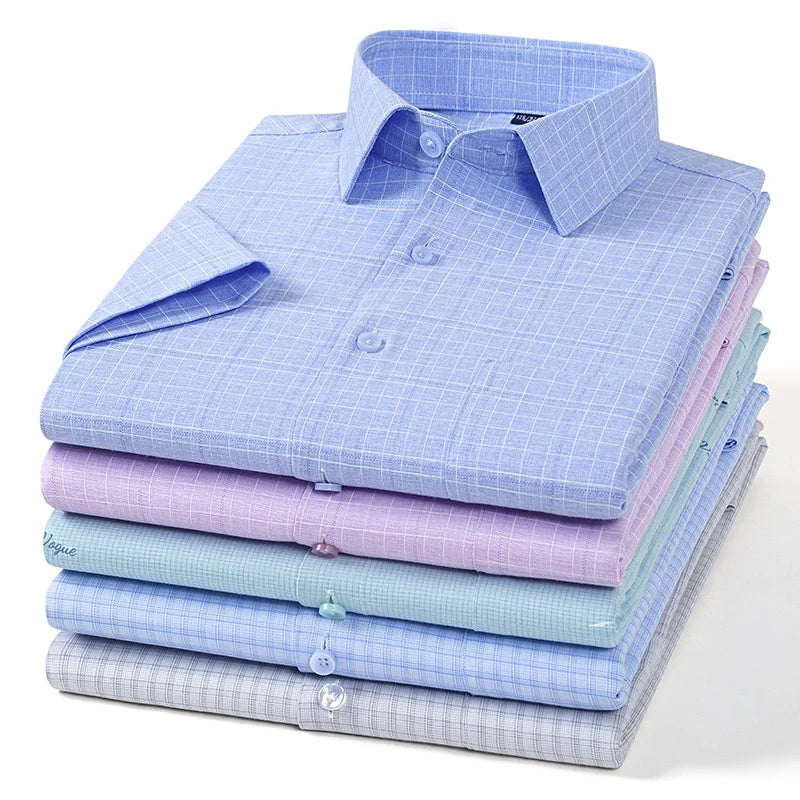 Men's Summer Bamboo Fiber Shirt Short Sleeve Lightweight Casual Breathable Soft Fabric Easy Care Slim Fit Business Casual Wear