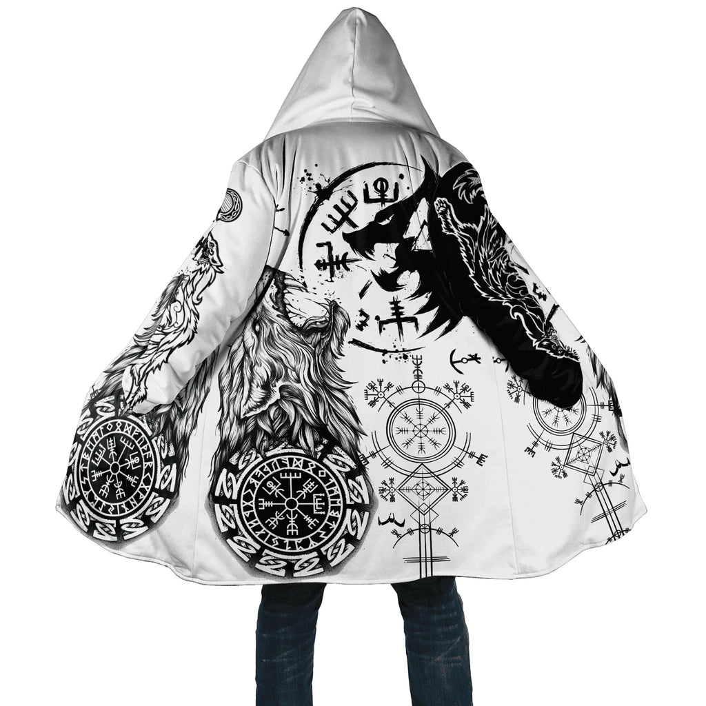 Winter Fashion Mens cloak Norse Odin Raven Tattoo 3D Printed Thick Fleece Hooded Coat Unisex Casual Warm Cape coat DP23