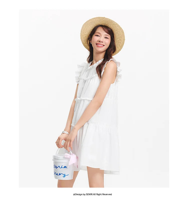 Semir Women Dress Cap Sleeve Ruffle Cake Dress Cute Girlish Sweet Gentle Mini 2026 Summer Casual Top