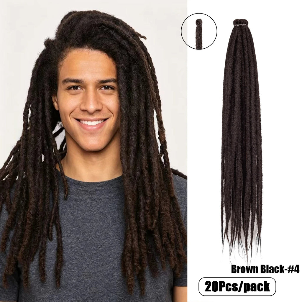 20Strands 24 Inch Synthetic Dreadlock Extensions Ombre Black 0.6cm Width Single Ended Hippie Reggae Style Crochet Hair for Men
