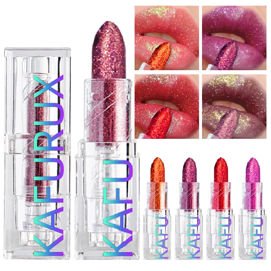 Multi-color Glitter Lipstick Beauty Girl Diamond Waterproof Lip Tint Long Lasting Shimmer Lip Makeup Red Rose Pearlescent  Lip