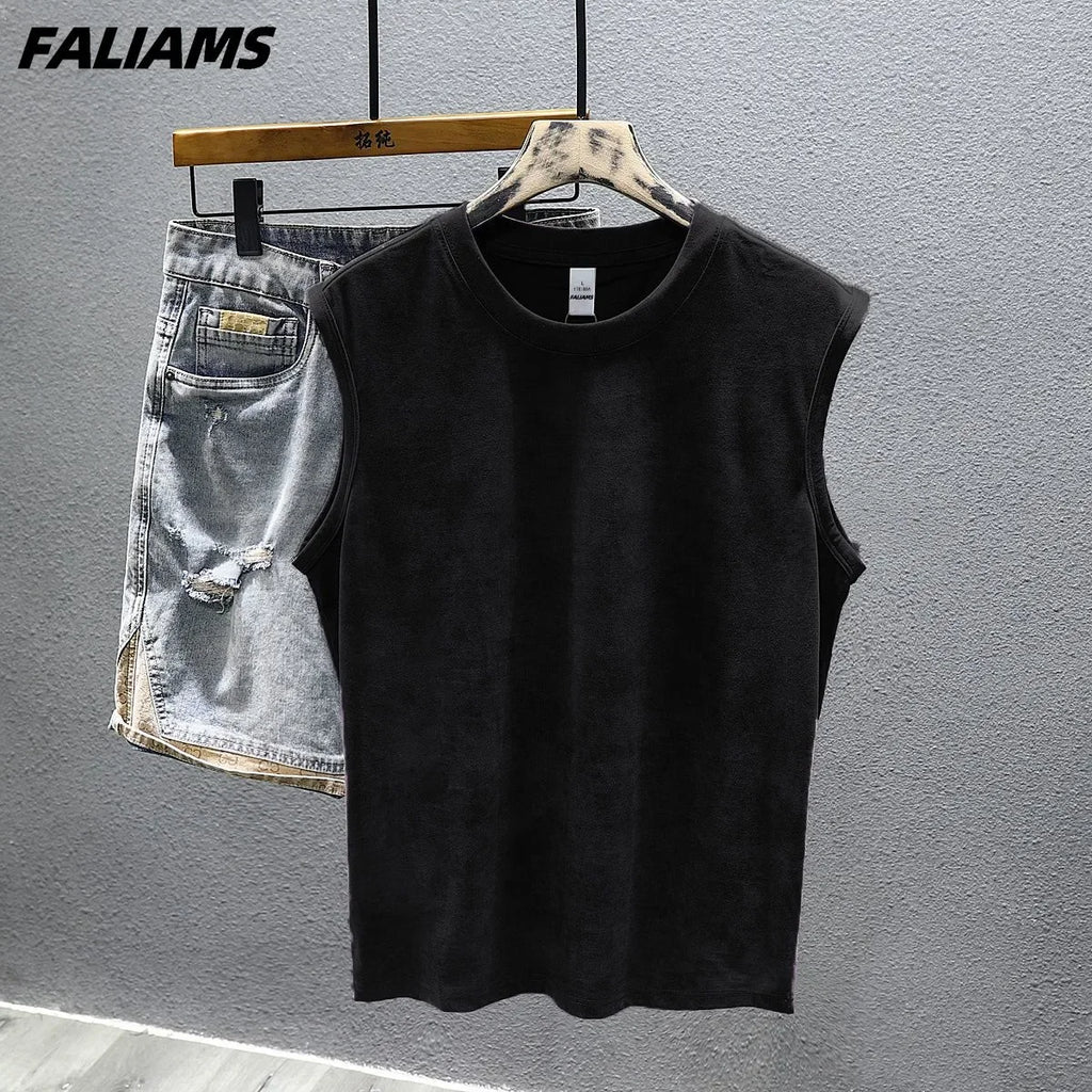 Men's Vintage Washed Purple  Top Casual Loose Sleeveless Vest