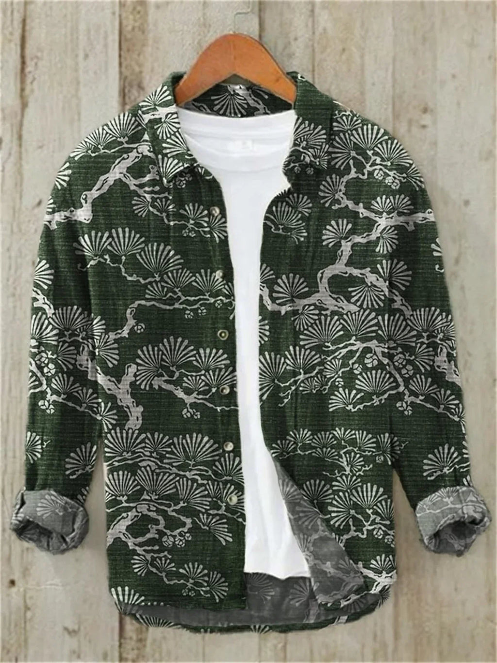 Men's casual versatile fashion street men's shirt lapel single-breasted long-sleeved men's wave long-sleeved shirt